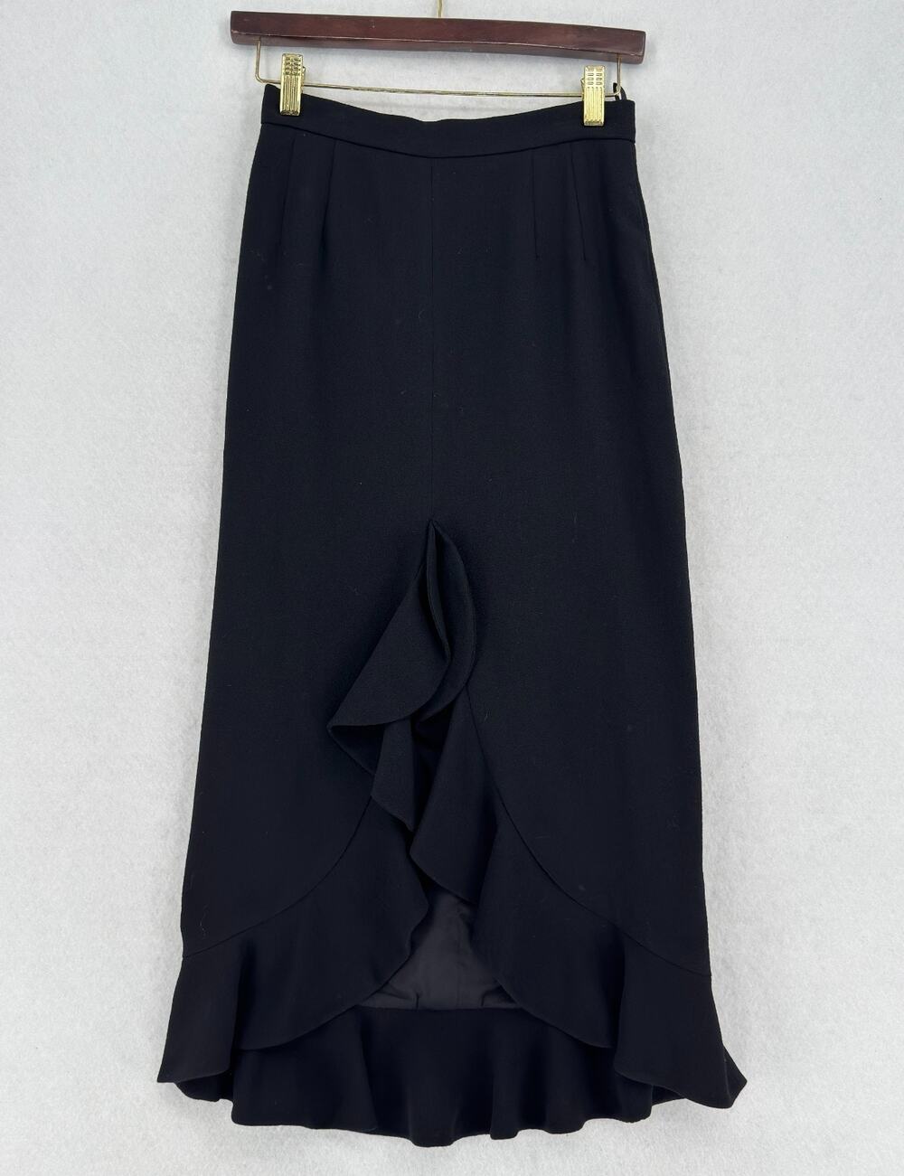 Vintage Valentino Boutique Black Crepe High Low Ruffle Hem Maxi Skirt Sz 6